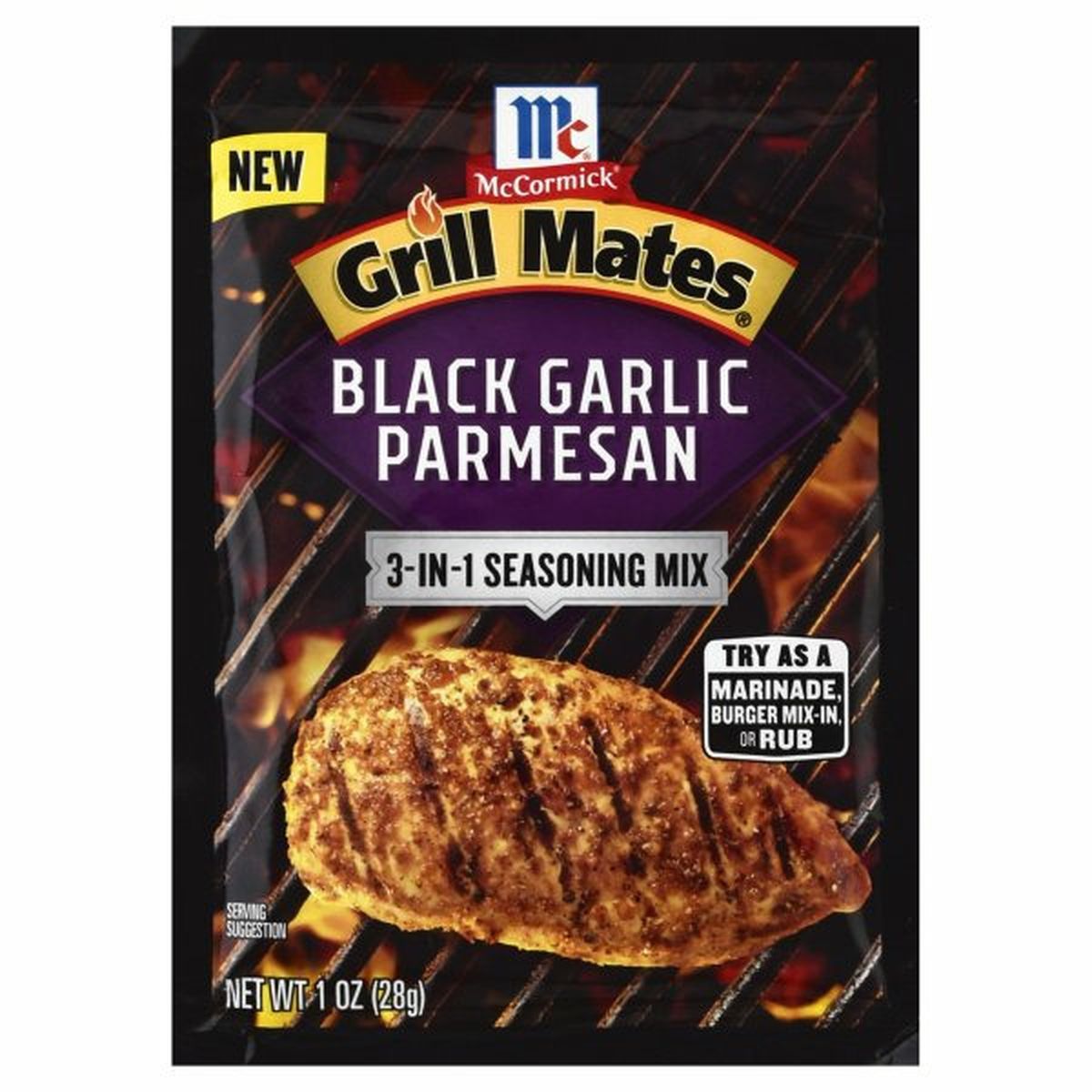Calories in McCormicks Grill Matess Grill Mates 3-in-1 Seasoning Mix, Black Garlic Parmesan