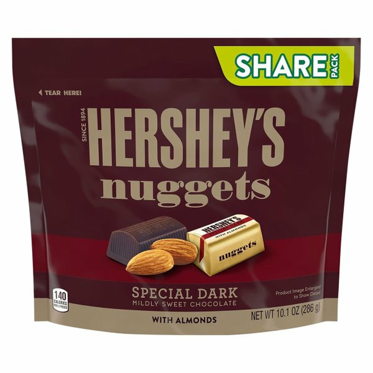 Calories in Hershey's Nuggets Chocolate, with Almonds, Special Dark, Share Pack