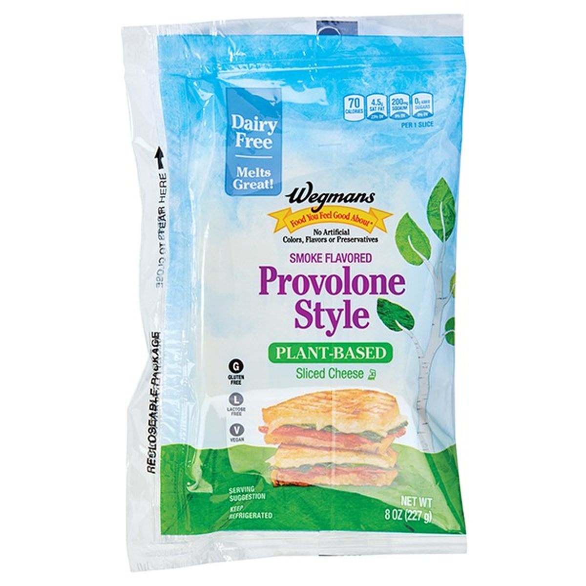 Calories in Wegmans Provolone Style Smoke Flavored Plant Based Sliced Cheese