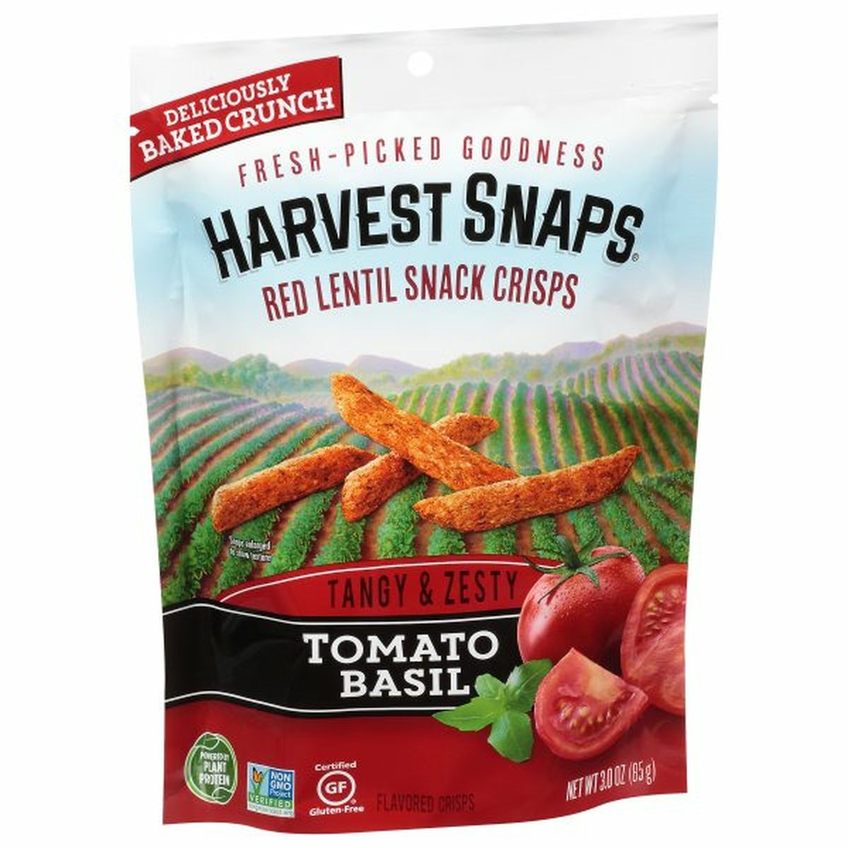 Calories in Harvest Snaps Red Lentil Snack Crisps, Tomato Basil, Tangy & Zesty