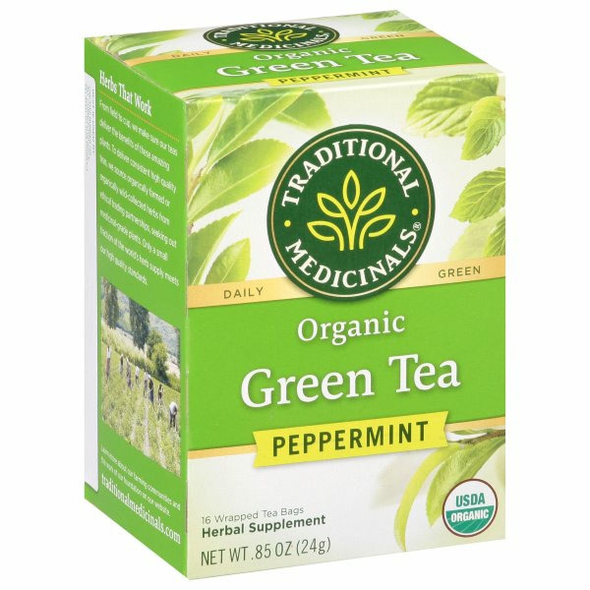 Calories in Traditional Medicinals Organic Green Tea, Organic, Peppermint, Tea Bags