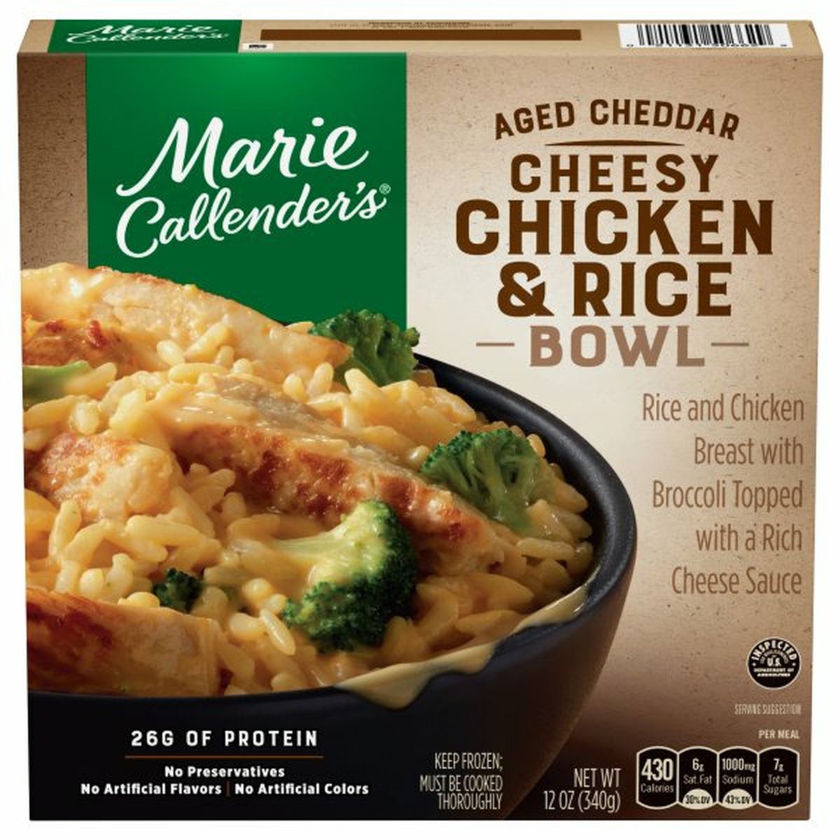 Calories in Marie Callender's Cheesy Chicken & Rice Bowl, Aged Cheddar