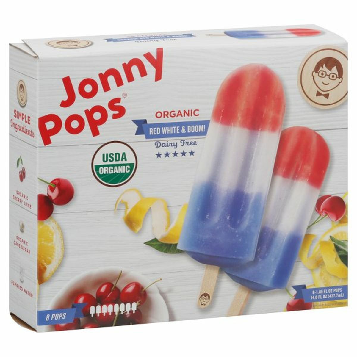 Calories in Jonny Pops Ice Pops, Organic, Red White & Boom