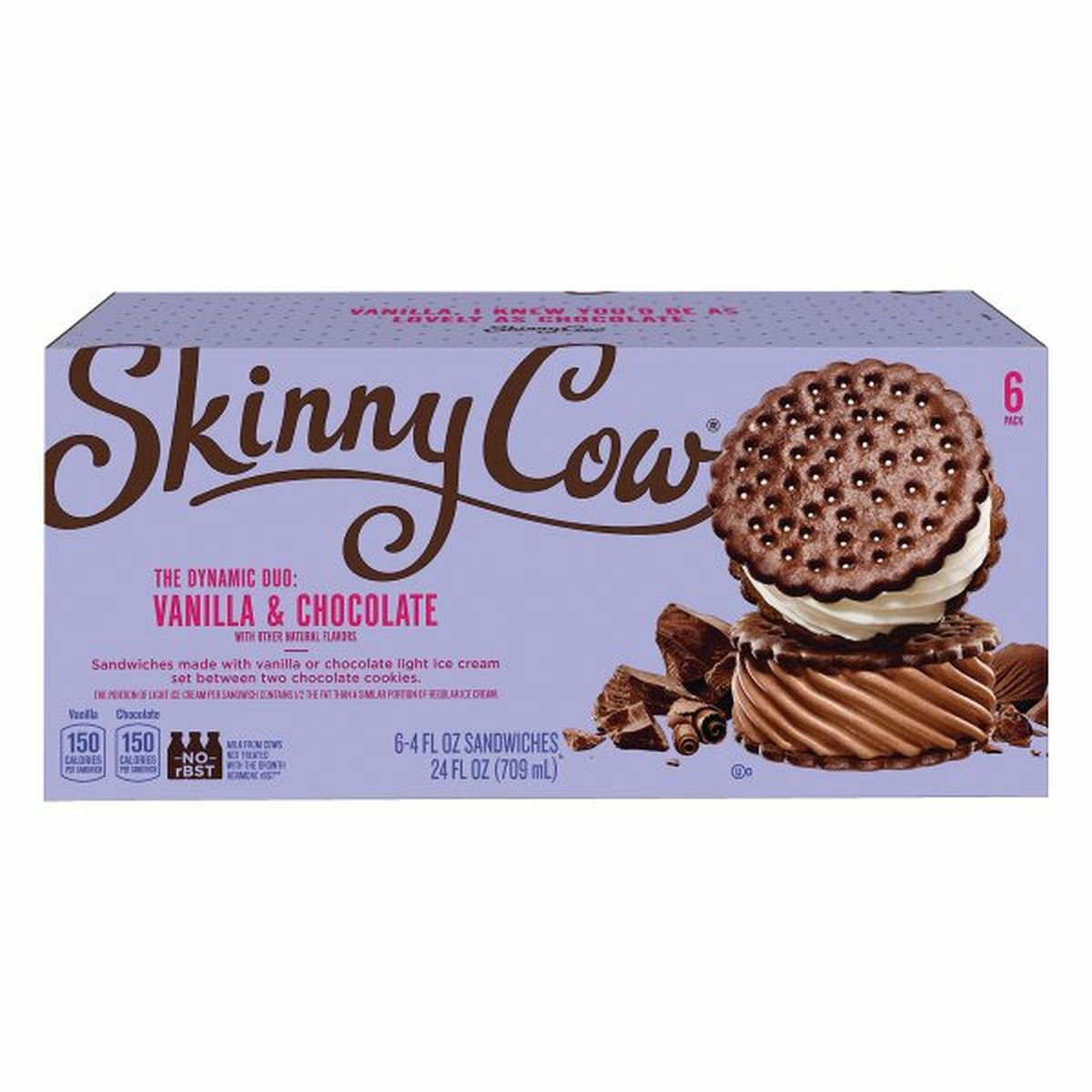 Calories in Skinny Cow Sandwich, Vanilla & Chocolate, 6 Pack