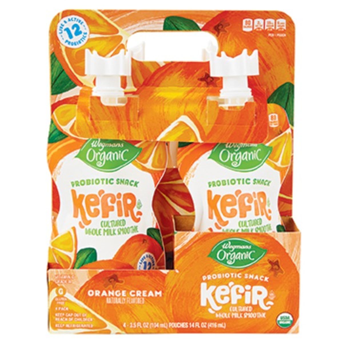 Calories in Wegmans Organic Whole Milk Orange Kefir Pouch, 4 PACK
