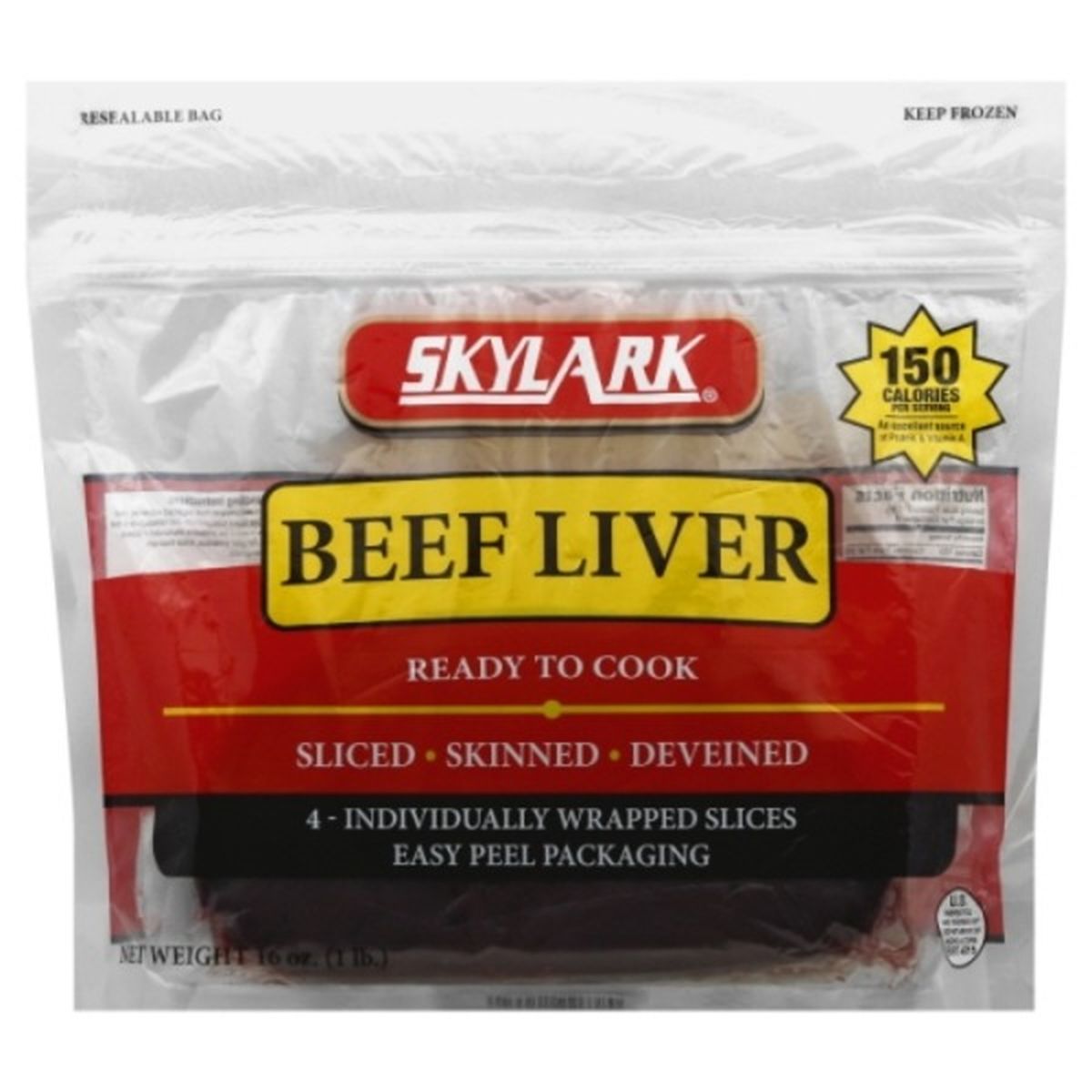 Calories in Skylark Meats Beef Liver, Skinned, Deveined, Sliced