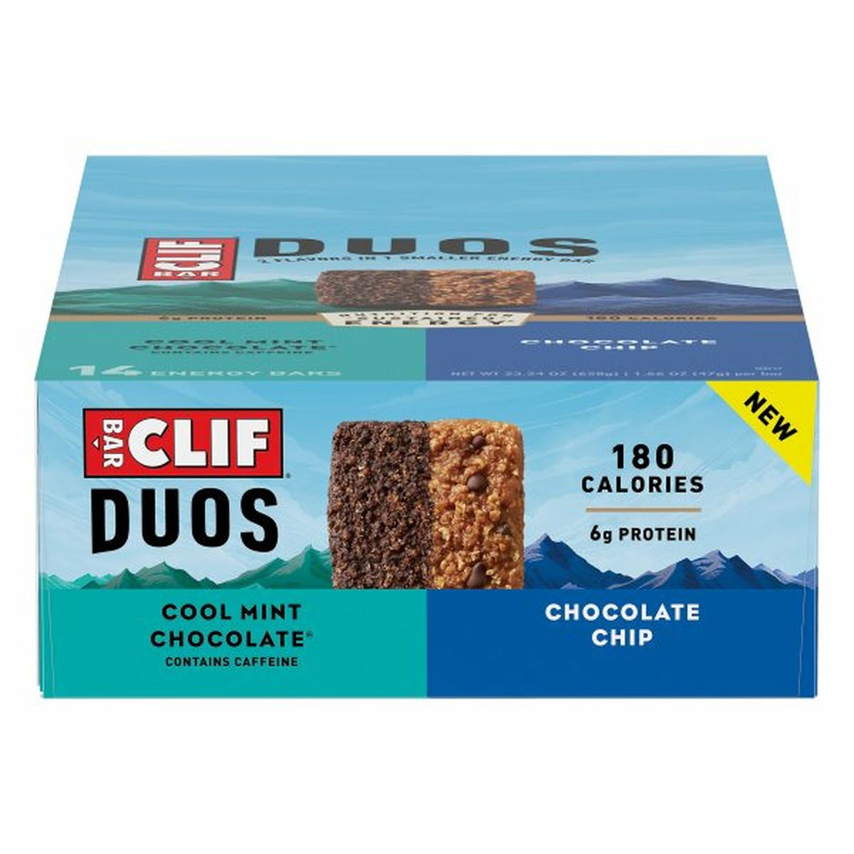 Calories in CLIF BAR Duos Energy Bars, Cool Mint Chocolate/Chocolate Chip, 14 Pack
