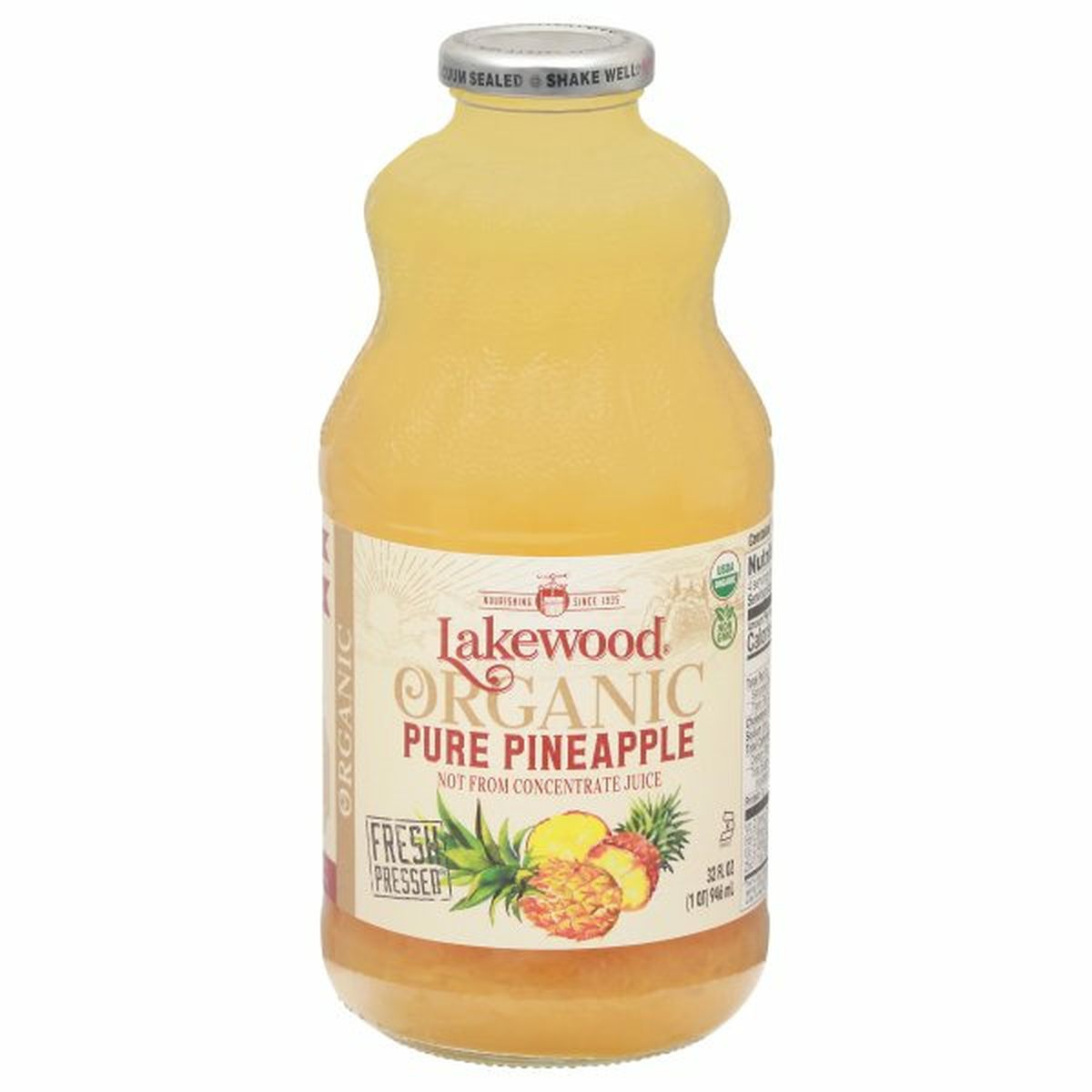 Calories in Lakewood Juice, Organic, Pure Pineapple