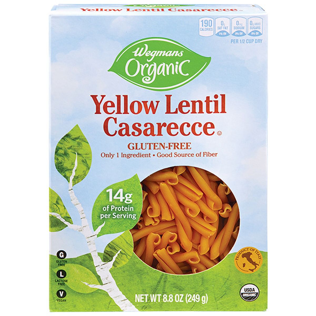 Calories in Wegmans Organic Yellow Lentil Casarecce