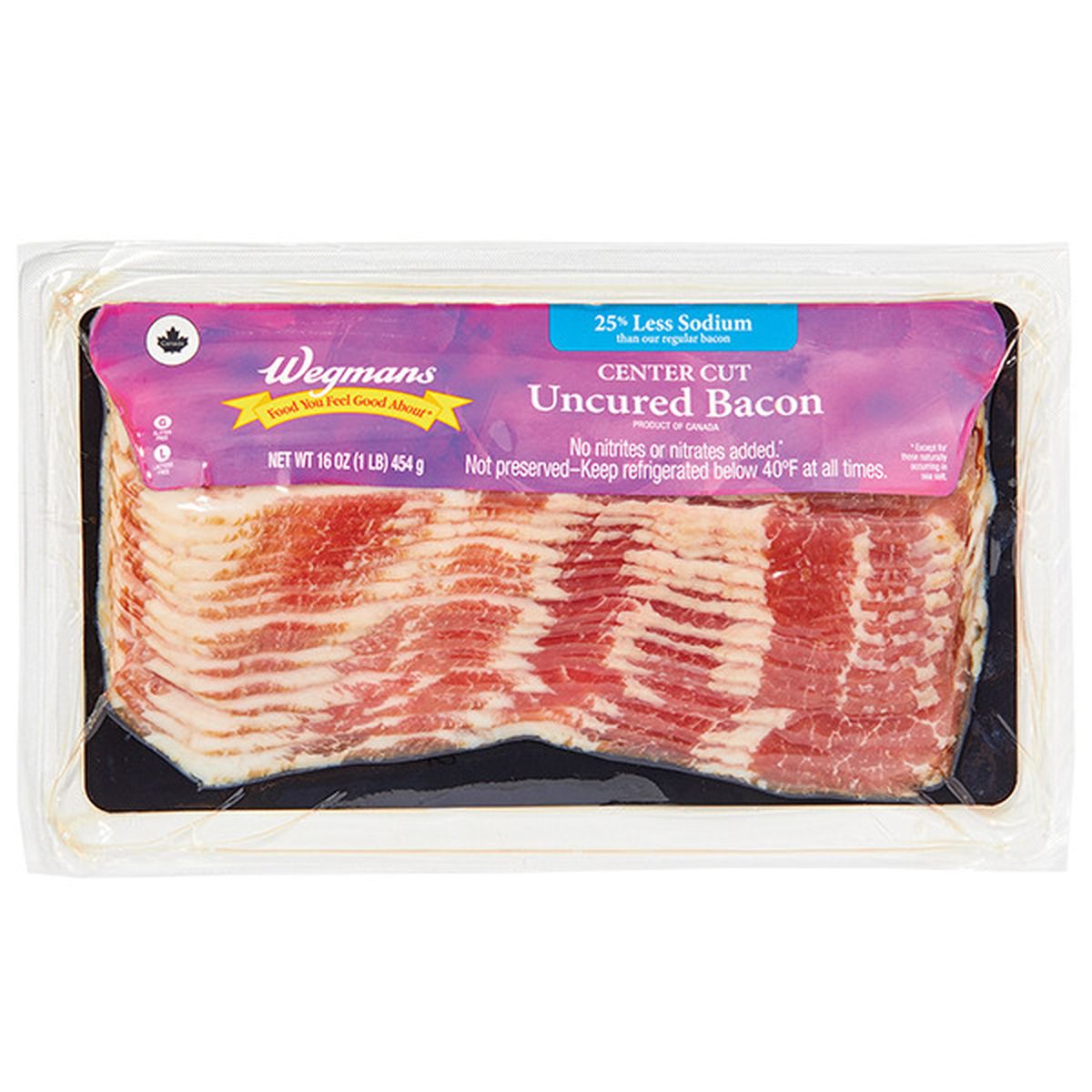 Calories in Wegmans Center Cut Uncured Bacon, 25% Less Sodium