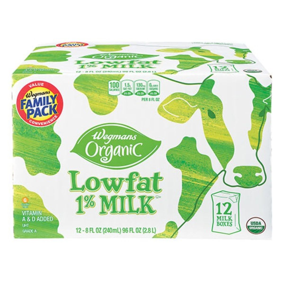 Calories in Wegmans Organic Lowfat 1% Milk, 12 Milk Boxes, FAMILY PACK