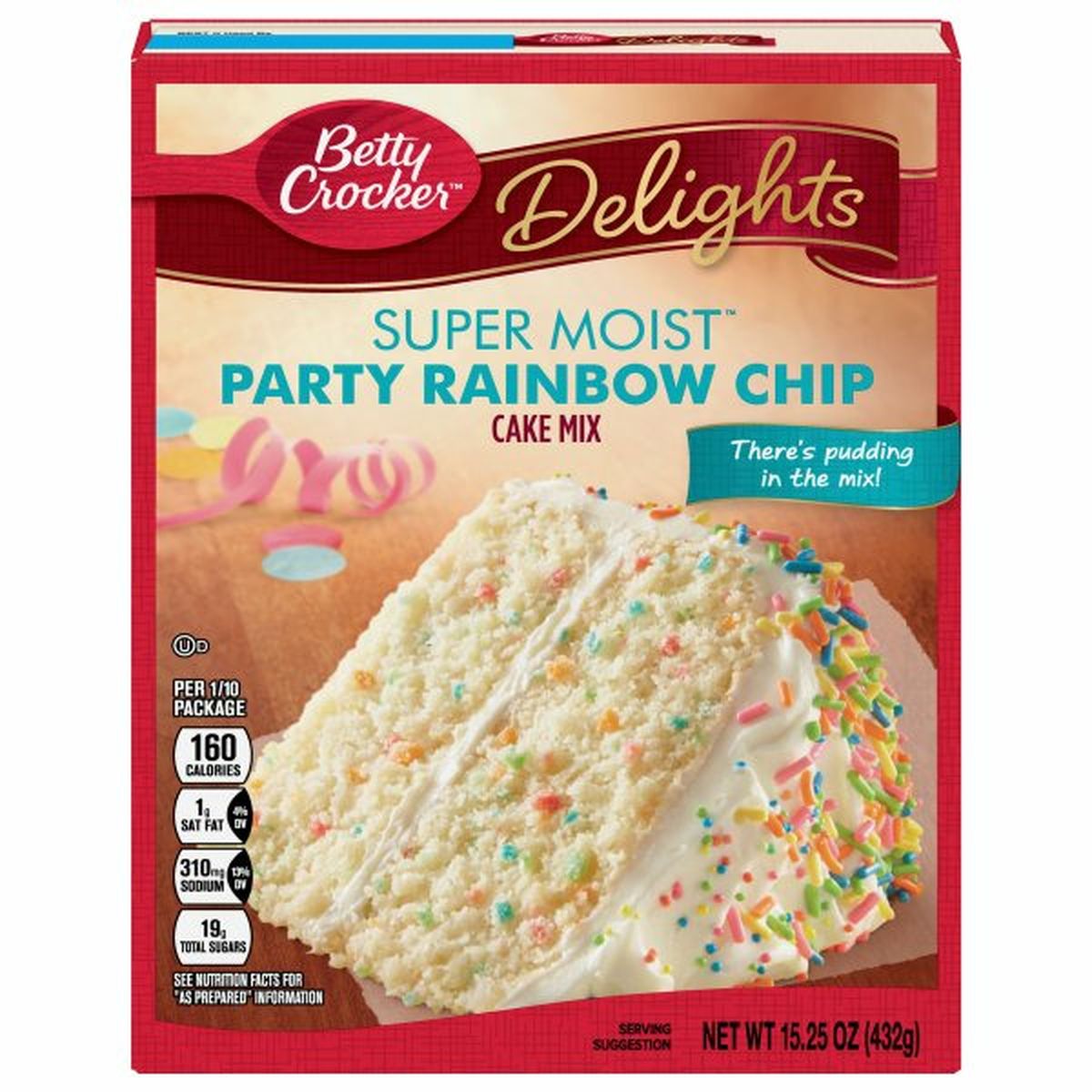 Calories in Betty Crocker Delights Cake Mix, Party Rainbow Chip, Super Moist