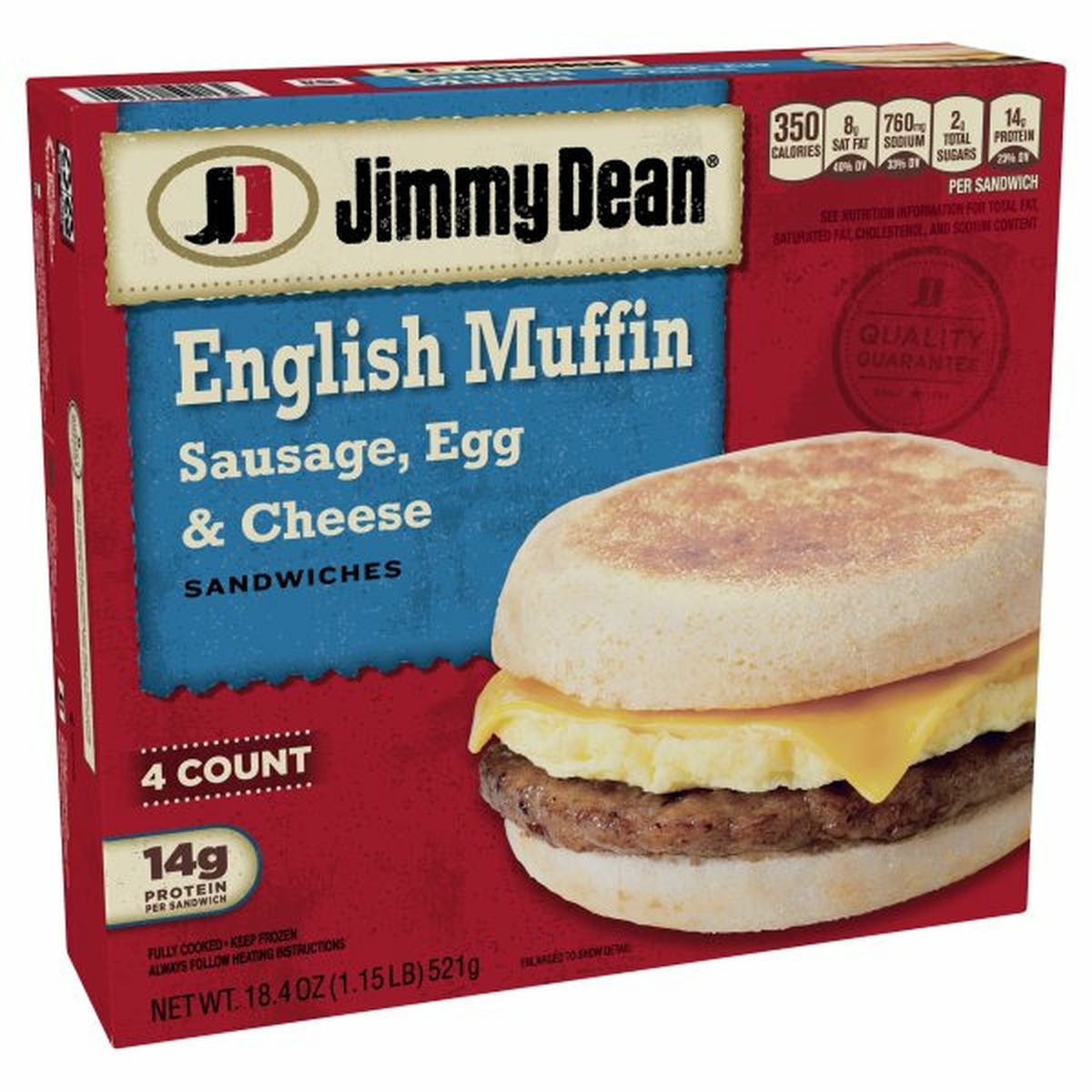 Calories in Jimmy Dean Sausage, Egg & Cheese English Muffin Sandwiches, 4 Count (Frozen)