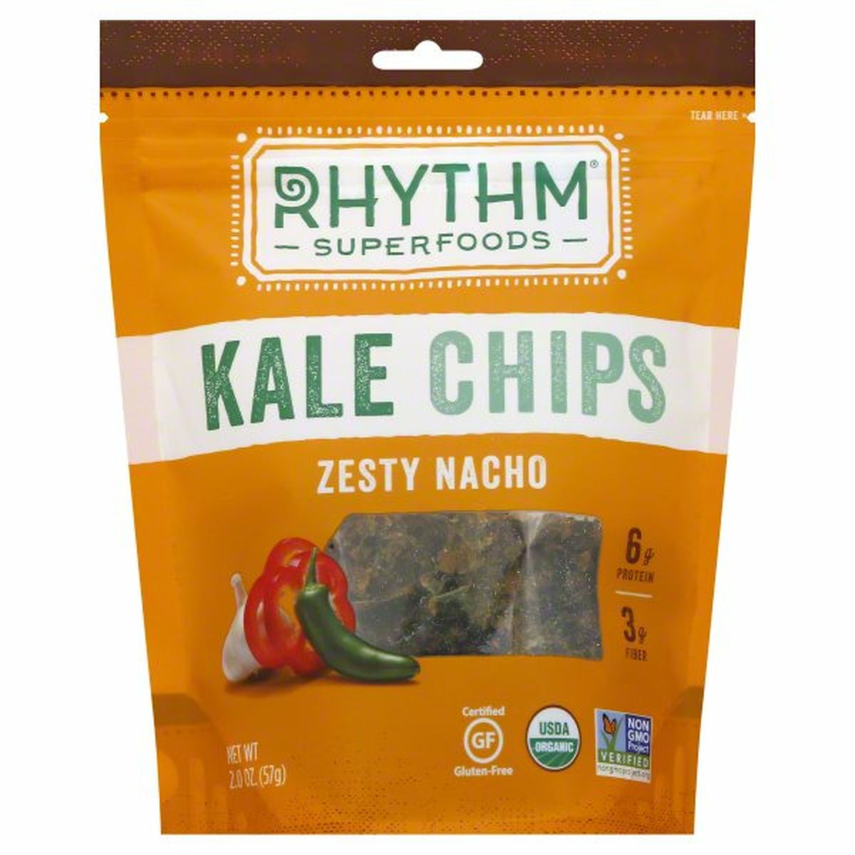 Calories in Rhythm Superfoods Kale Chips, Organic, Zesty Nacho