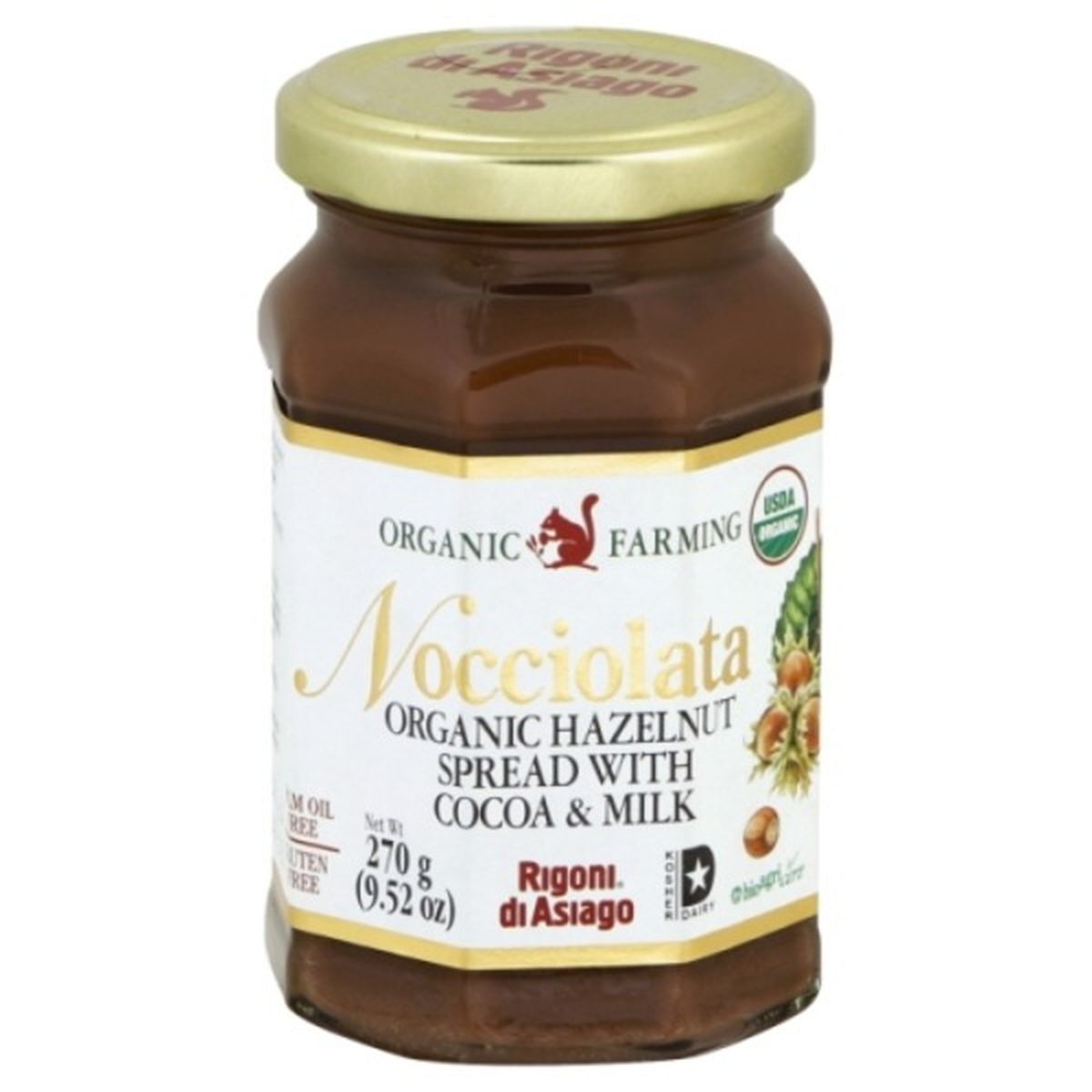Calories in Rigoni di Asiago Hazelnut Spread, Organic, with Cocoa & Milk