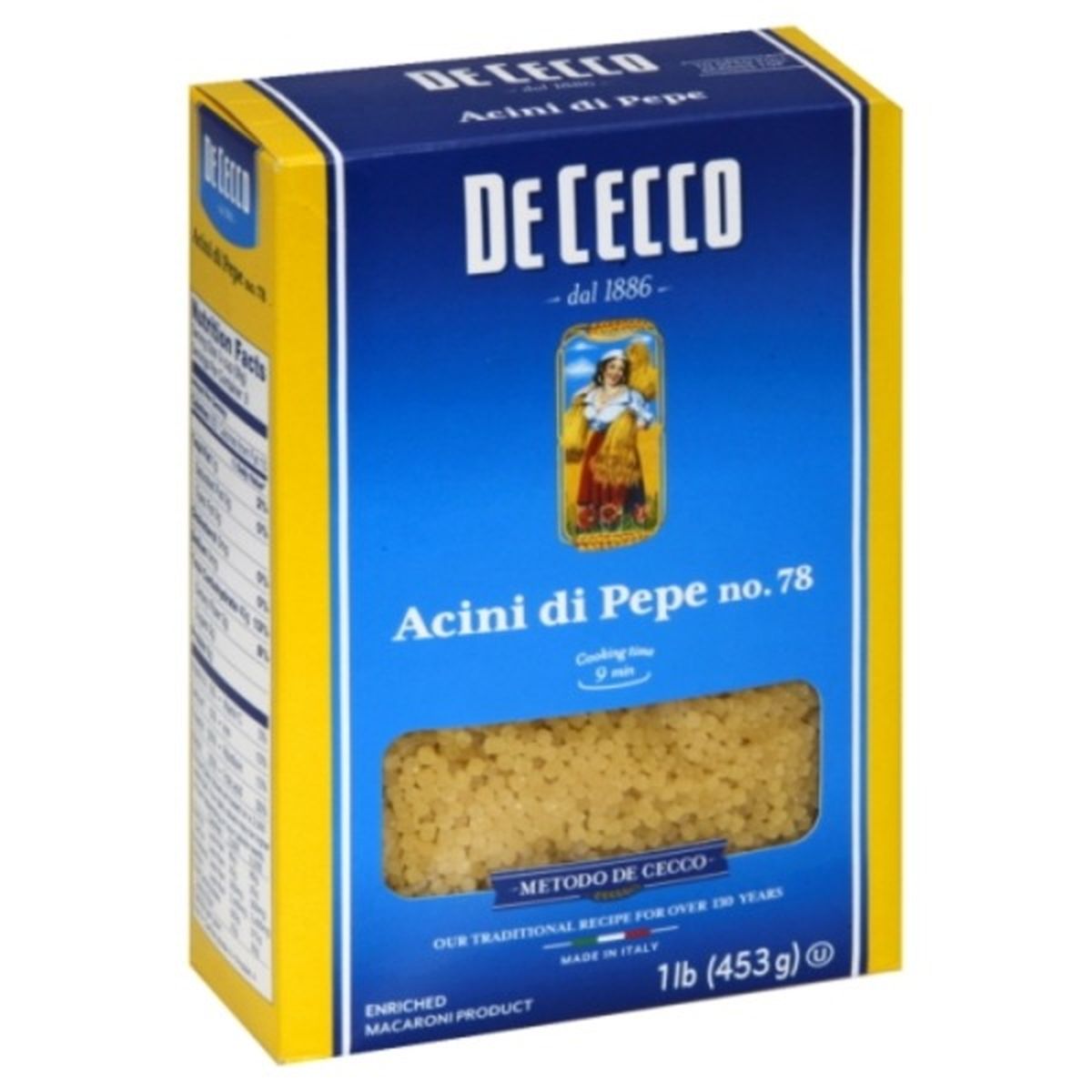 Calories in De Cecco Acini Di Pepe, No. 78