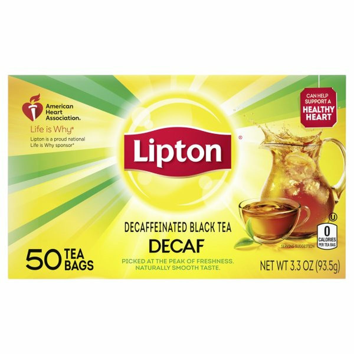 Calories in Lipton Black Tea, Decaf, Decaffeinated, Tea Bags