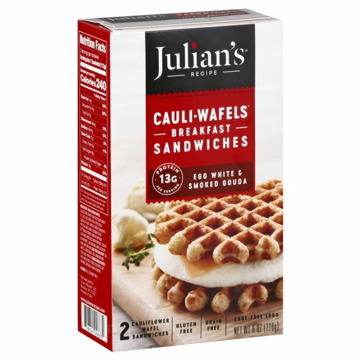 Calories in Julian's Recipe Cauli-Wafels, Egg White & Smoked Gouda