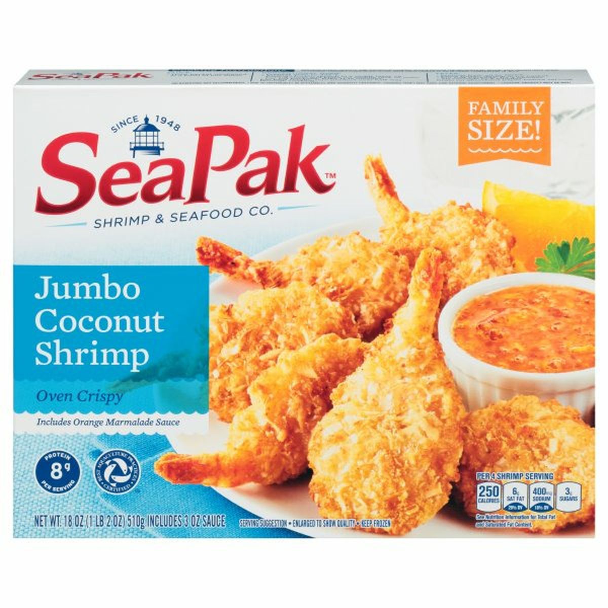 Calories in SeaPak Shrimp, Coconut, Oven Crispy, Jumbo, Family Size