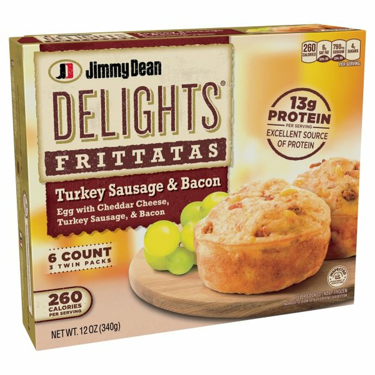 Calories in Jimmy Dean Delights Turkey Sausage and Bacon Frittatas, 6 Count (Frozen)