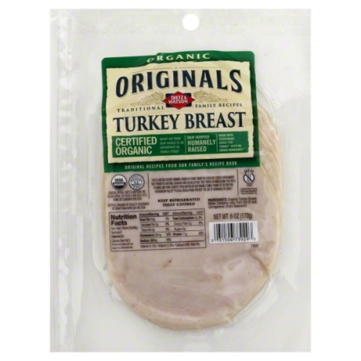 Calories in Dietz & Watson Originals Turkey Breast, Organic