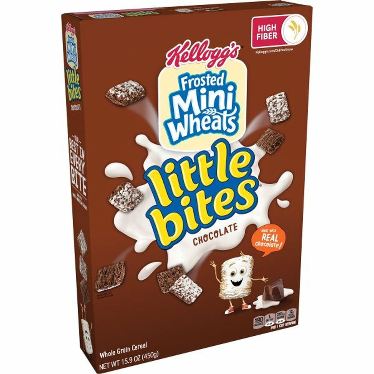 Calories in Kellogg's Frosted Mini-Wheats Little Bites Cereal Kellogg's Frosted Mini-Wheats Little Bites Breakfast Cereal, Chocolate, Family Pack, 15.9oz