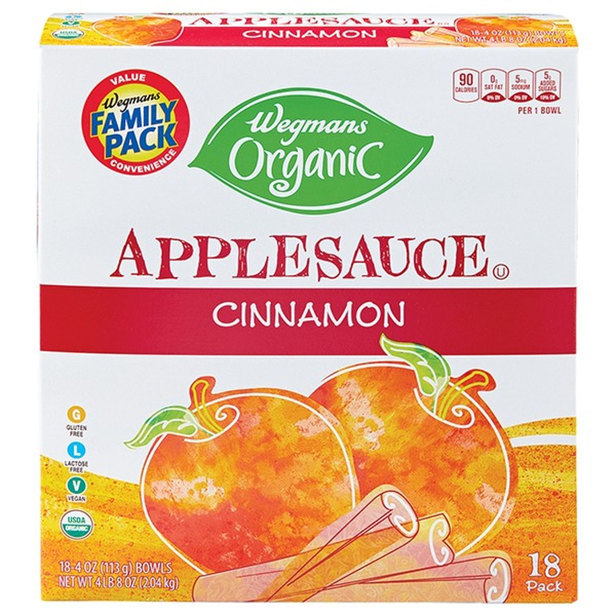 Calories in Wegmans Organic Applesauce, Cinnamon, FAMILY PACK