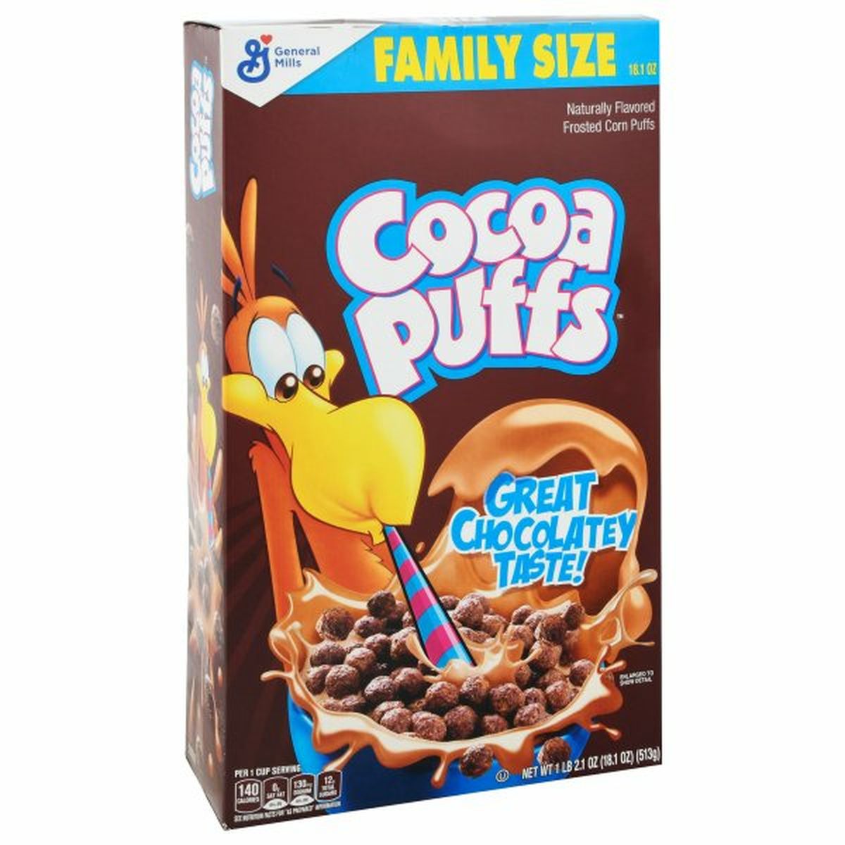 Calories in Cocoa Puffs Corn Puffs, Frosted, Family Size