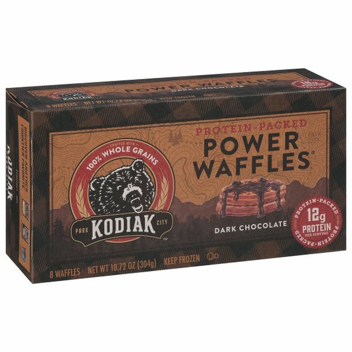 Calories in Kodiak Cakes Power Waffles, Protein-Packed, Dark Chocolate