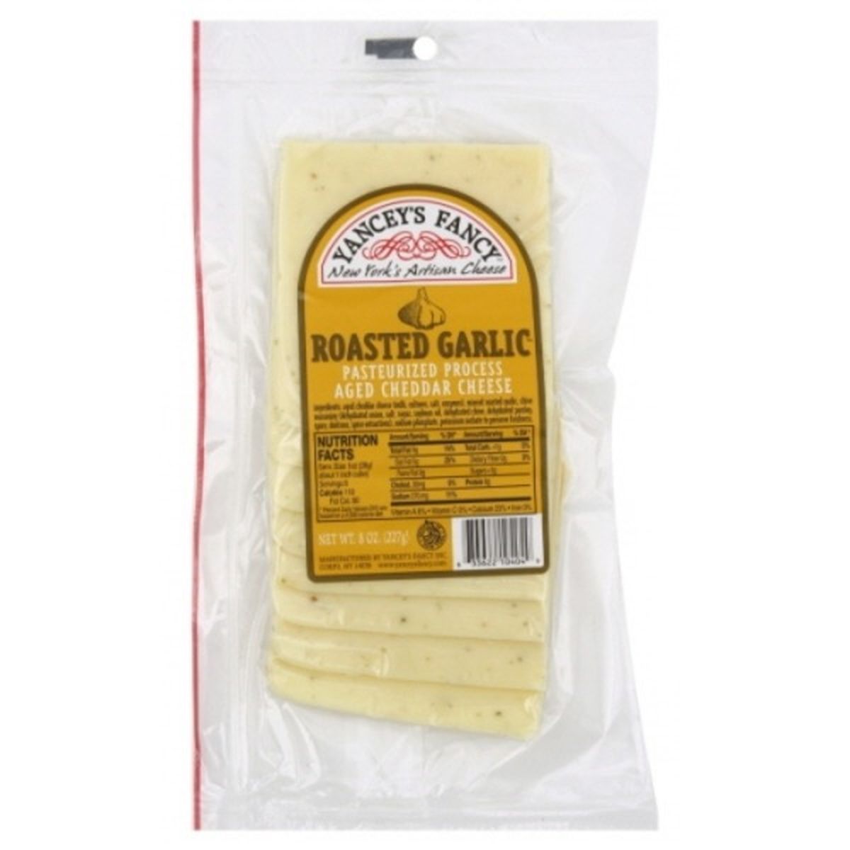 Calories in Yancey's Fancy Cheese, Pasteurized Process, Aged Cheddar, Roasted Garlic
