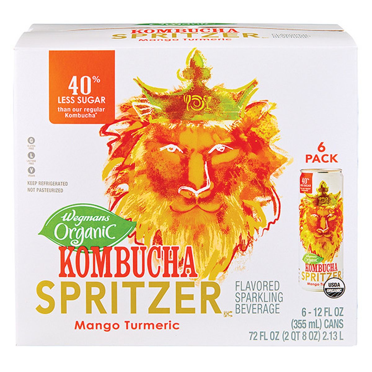 Calories in Wegmans Organic Mango Turmeric Kombucha Spritzer, 6 Pack
