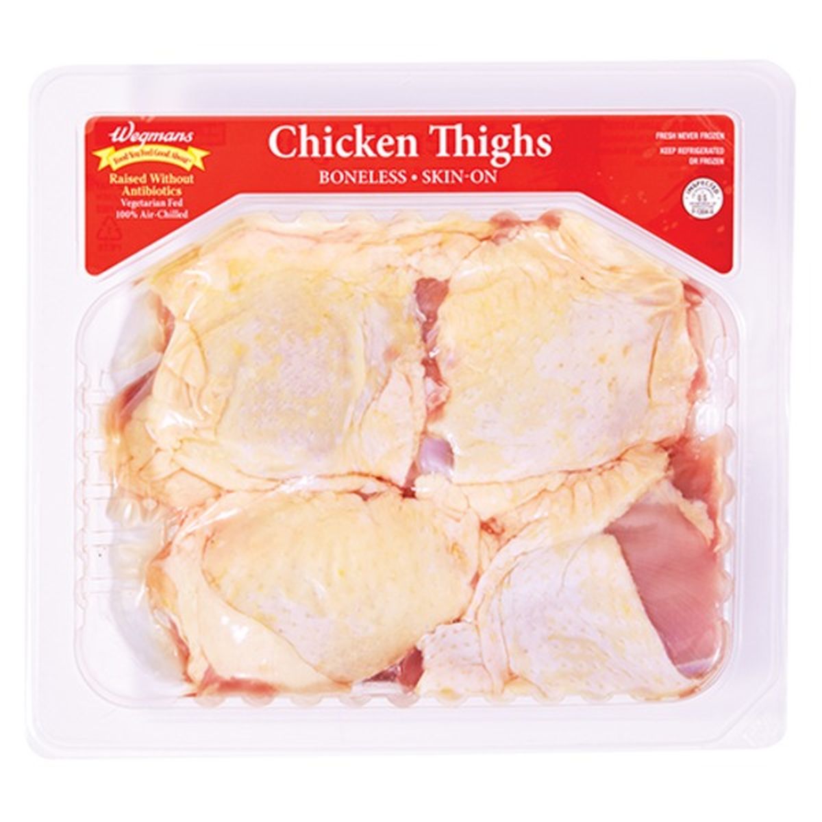 Calories in Wegmans Antibiotic Free Boneless Skin-On Chicken Thighs