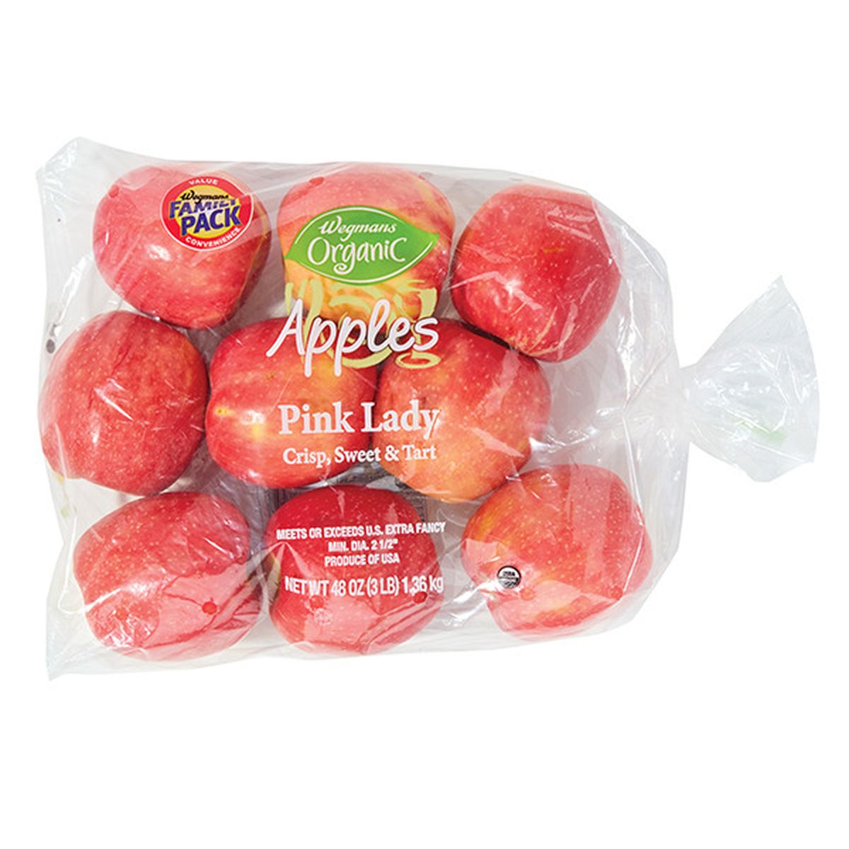 Calories in Wegmans Organic Bagged Pink Lady Apples, FAMILY PACK
