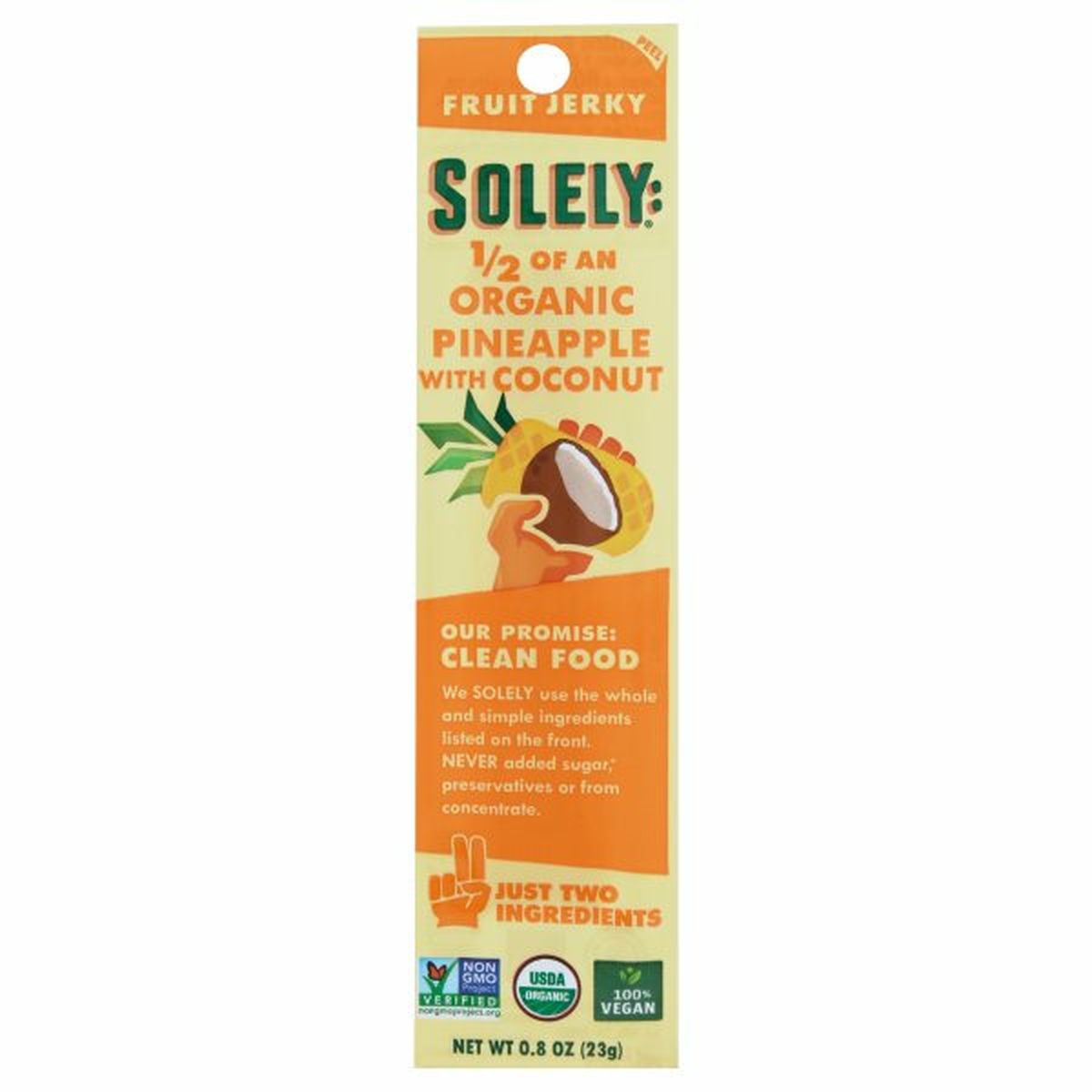 Calories in Solely Fruit Jerky, Organic, Pineapple with Coconut