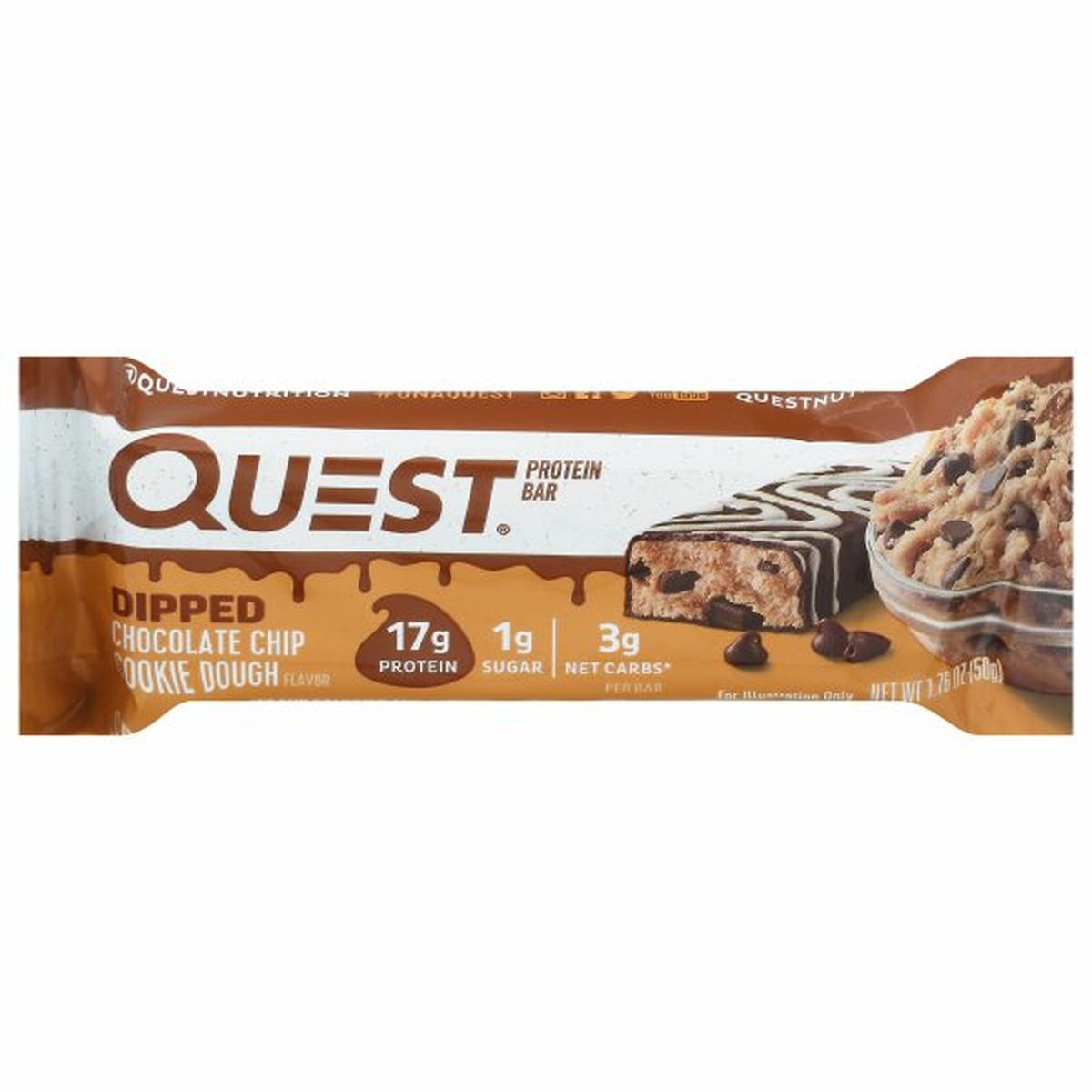Calories in Quest Protein Bar, Chocolate Chip Cookie Dough Flavor, Dipped
