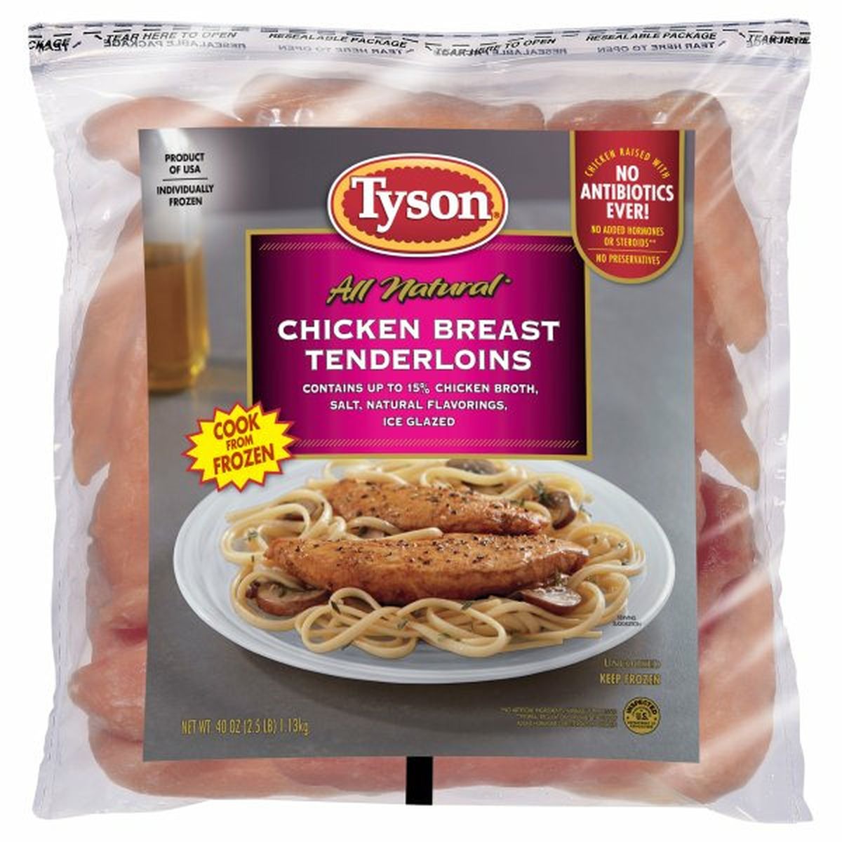Calories in Tyson Boneless Skinless Chicken Breast Tenderloins, 2.5 lb. (Frozen)