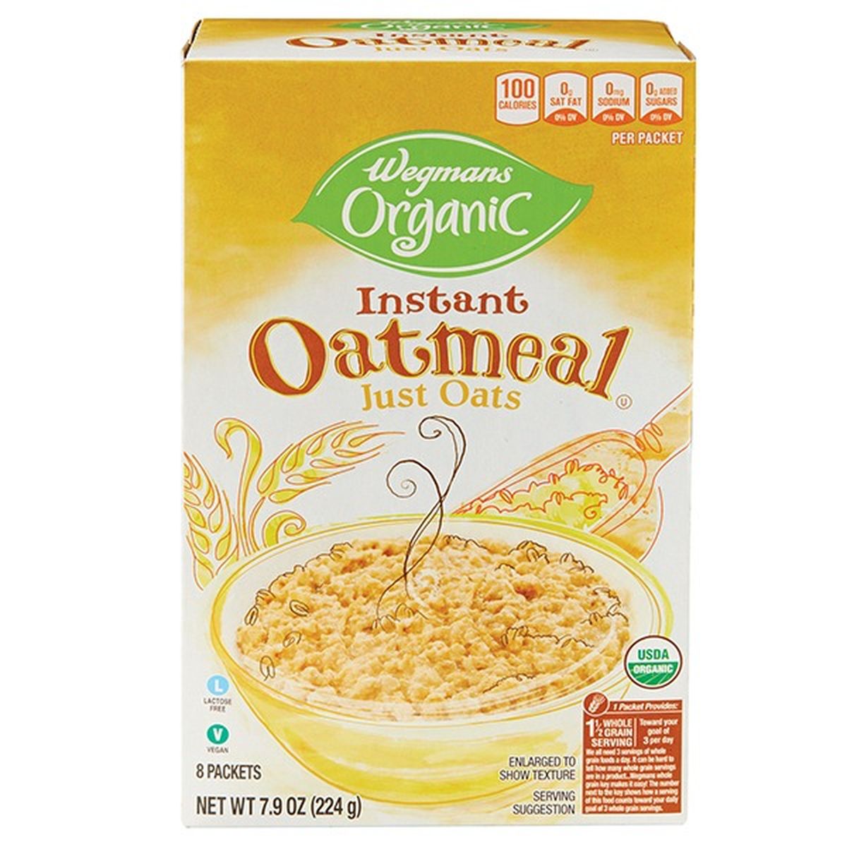Calories in Wegmans Organic Oatmeal, Instant, Just Oats
