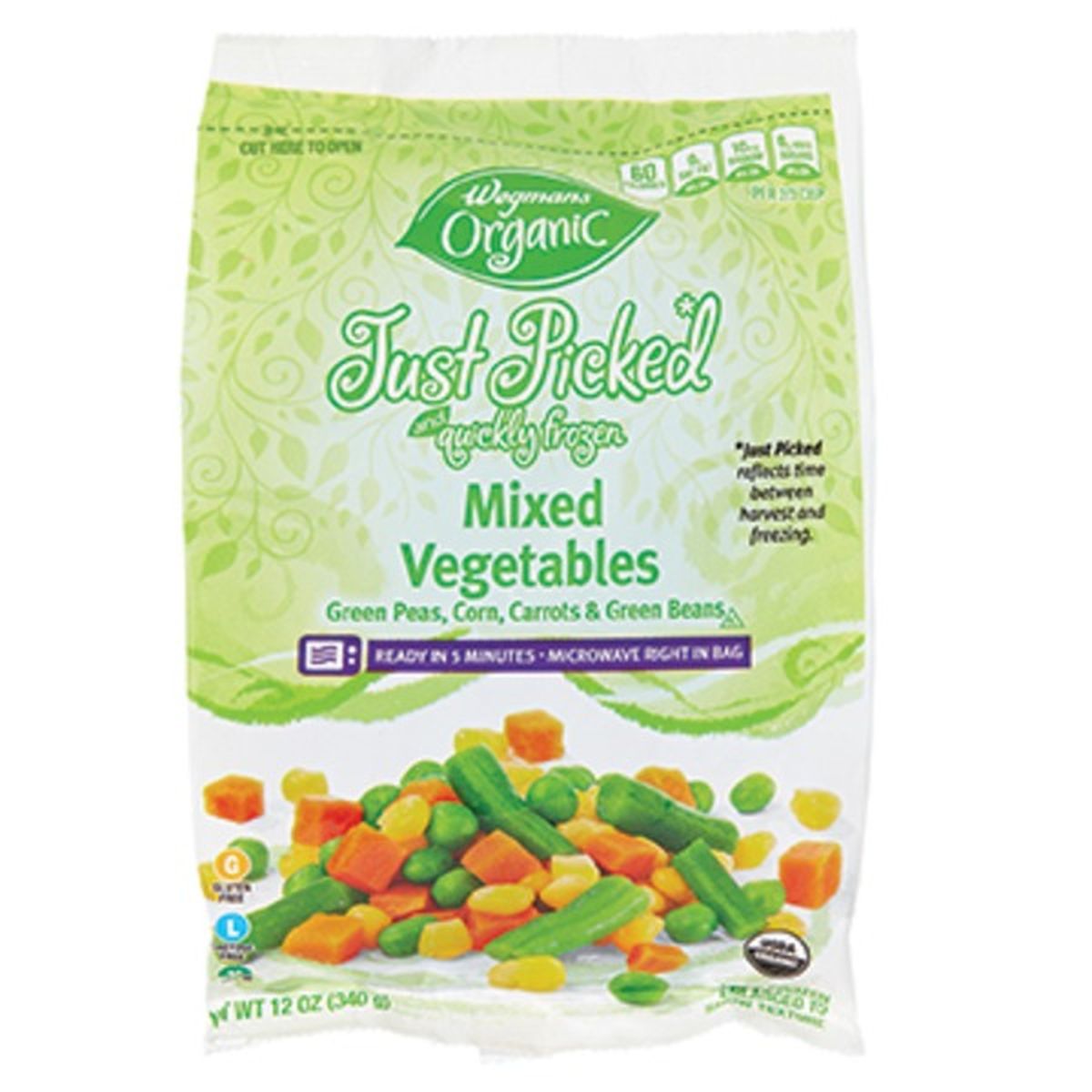 Calories in Wegmans Organic Microwaveable Mixed Vegetables