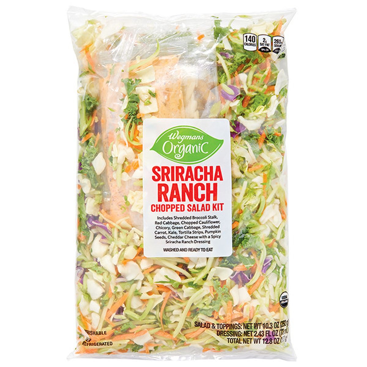 Calories in Wegmans Organic Chopped Salad Kit, Sriracha Ranch