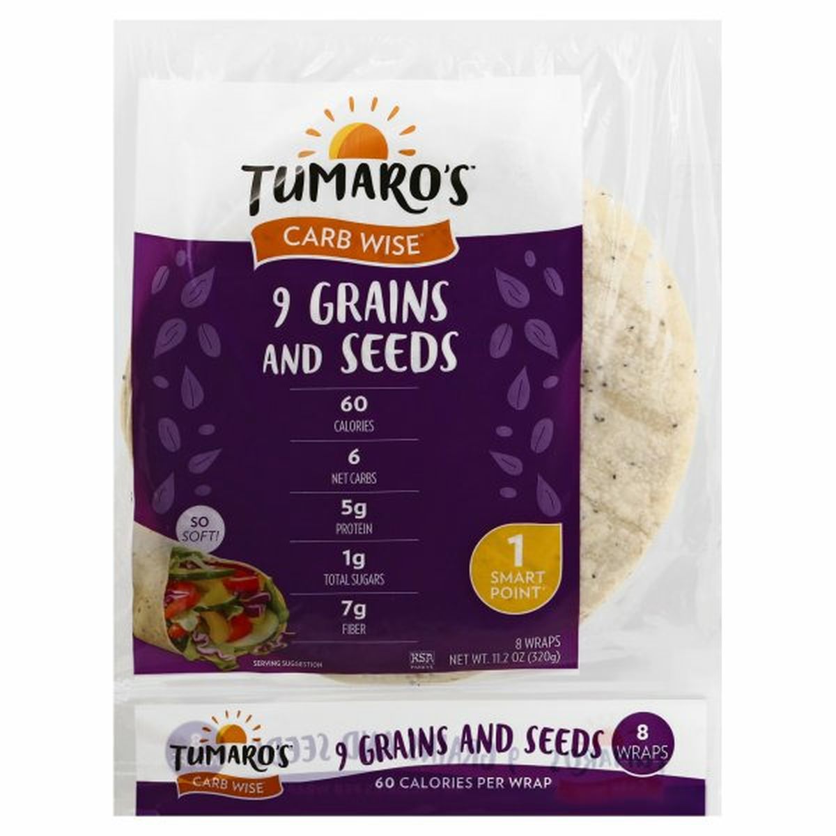 Calories in Tumaro's Carb Wise Wraps, 9 Grains and Seeds