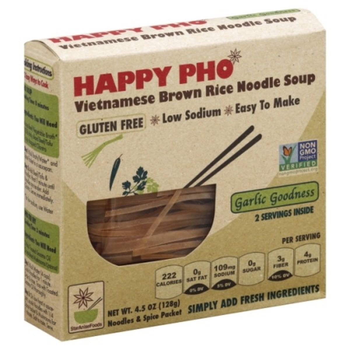 Calories in Happy Pho Vietnamese Brown Rice Noodle Soup, Garlic Goodness