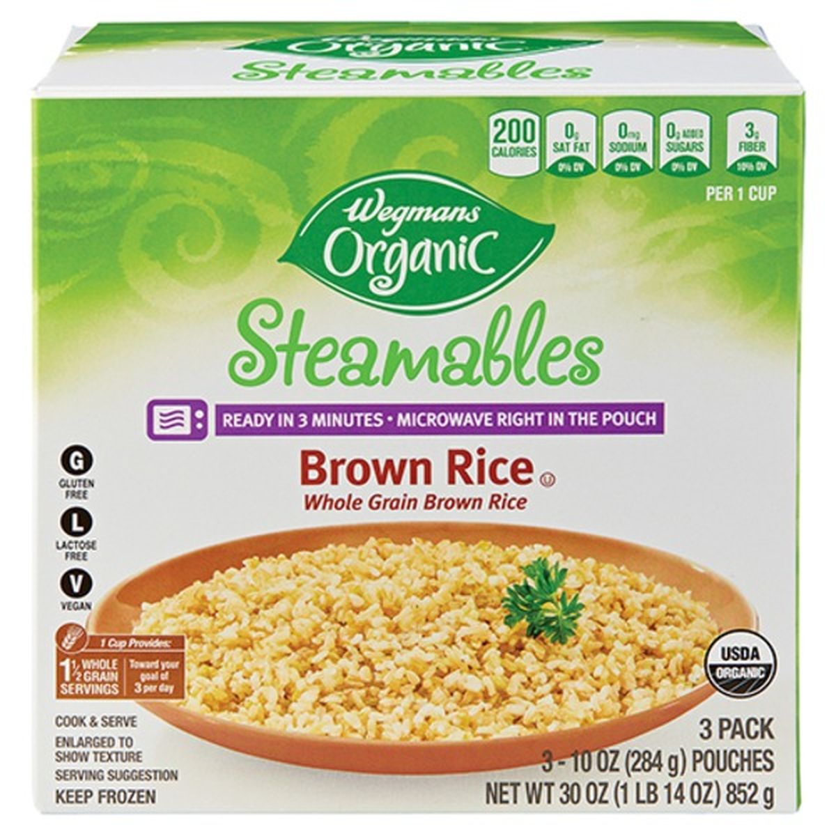 Calories in Wegmans Organic Steamables, Brown Rice