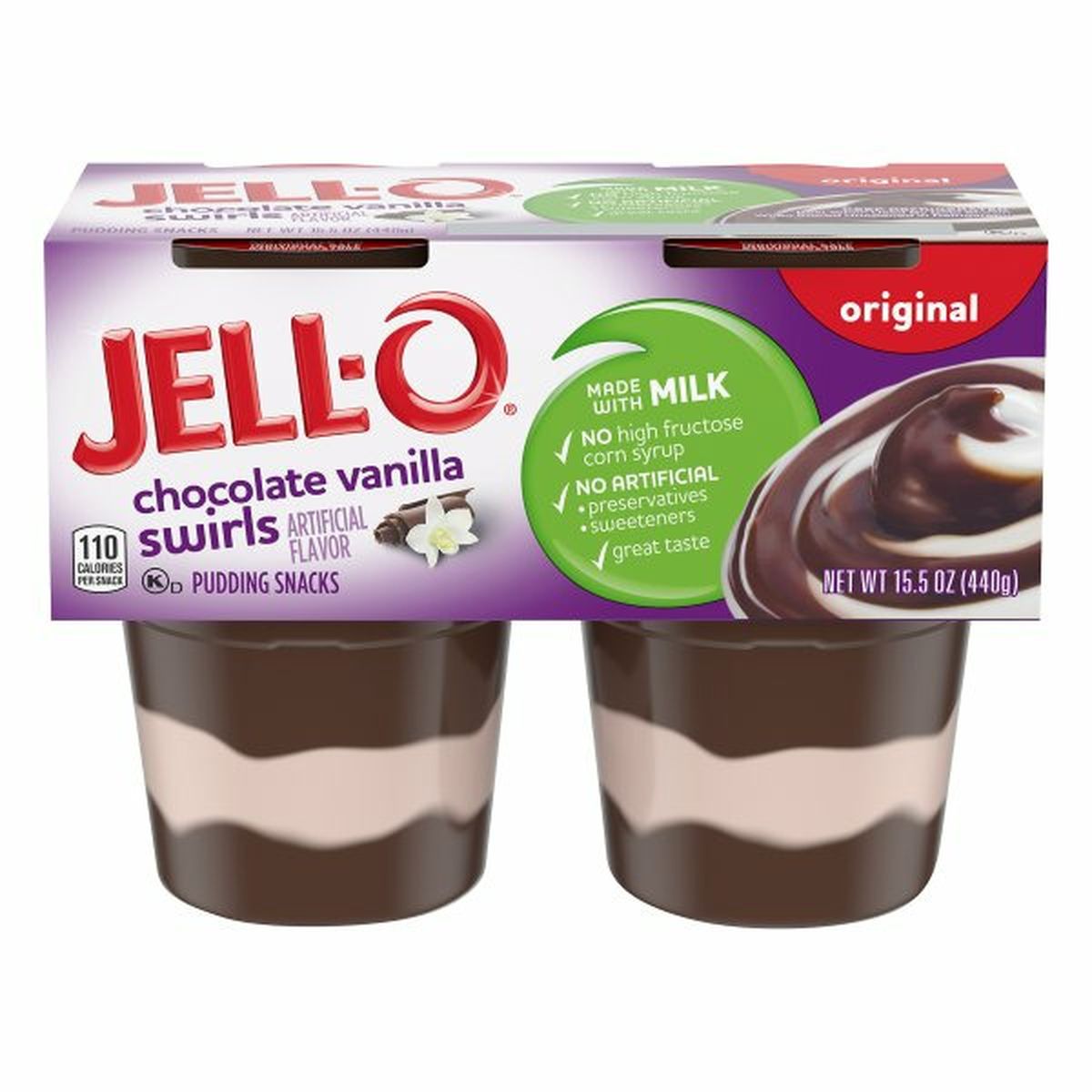 Calories in Jell-O Pudding Snacks, Chocolate Vanilla Swirls, 4 Pack