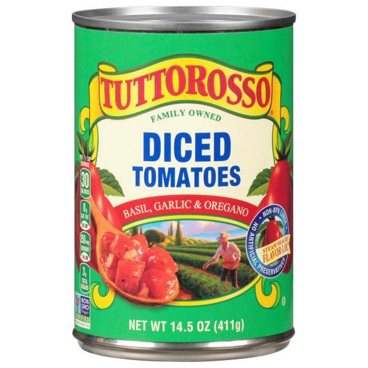 Calories in Tuttorosso Tomatoes Tomatoes, Basil, Garlic & Oregano, Diced