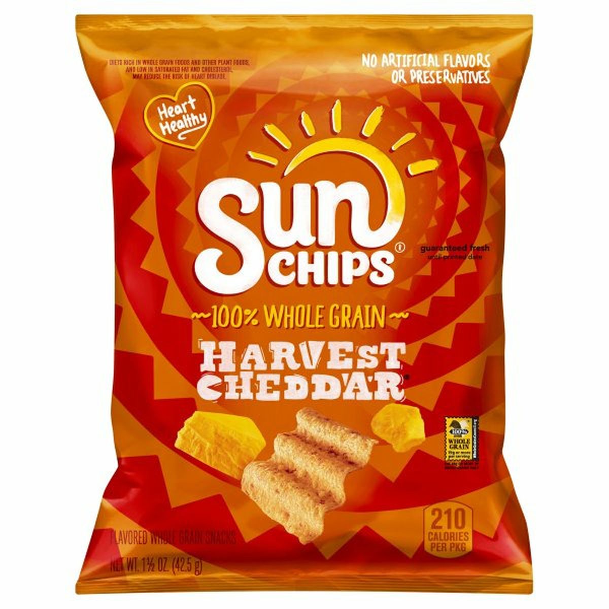 Calories in Sun Chips Whole Grain Snacks, Harvest Cheddar