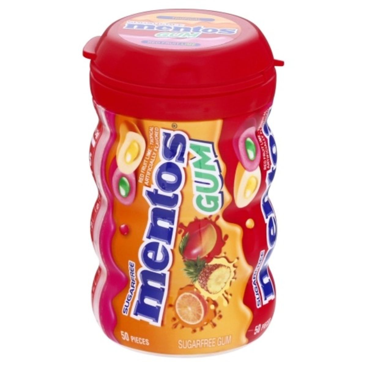 Calories in Mentos Gum, Sugarfree, Red Fruit Lime - Tropical