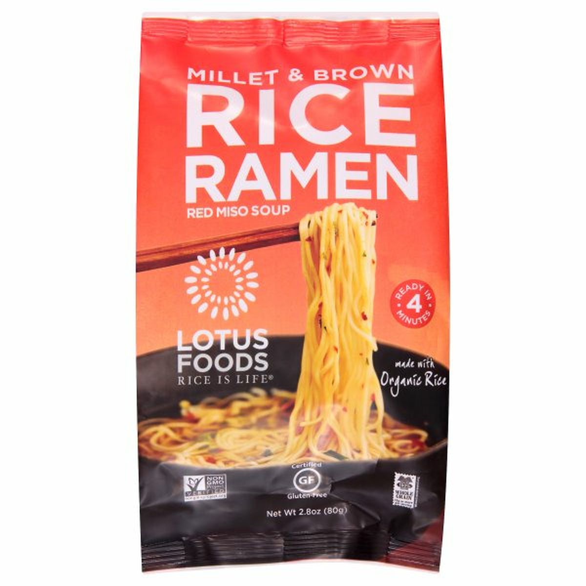 Calories in Lotus Foods Rice Ramen Red Miso Soup, Millet & Brown