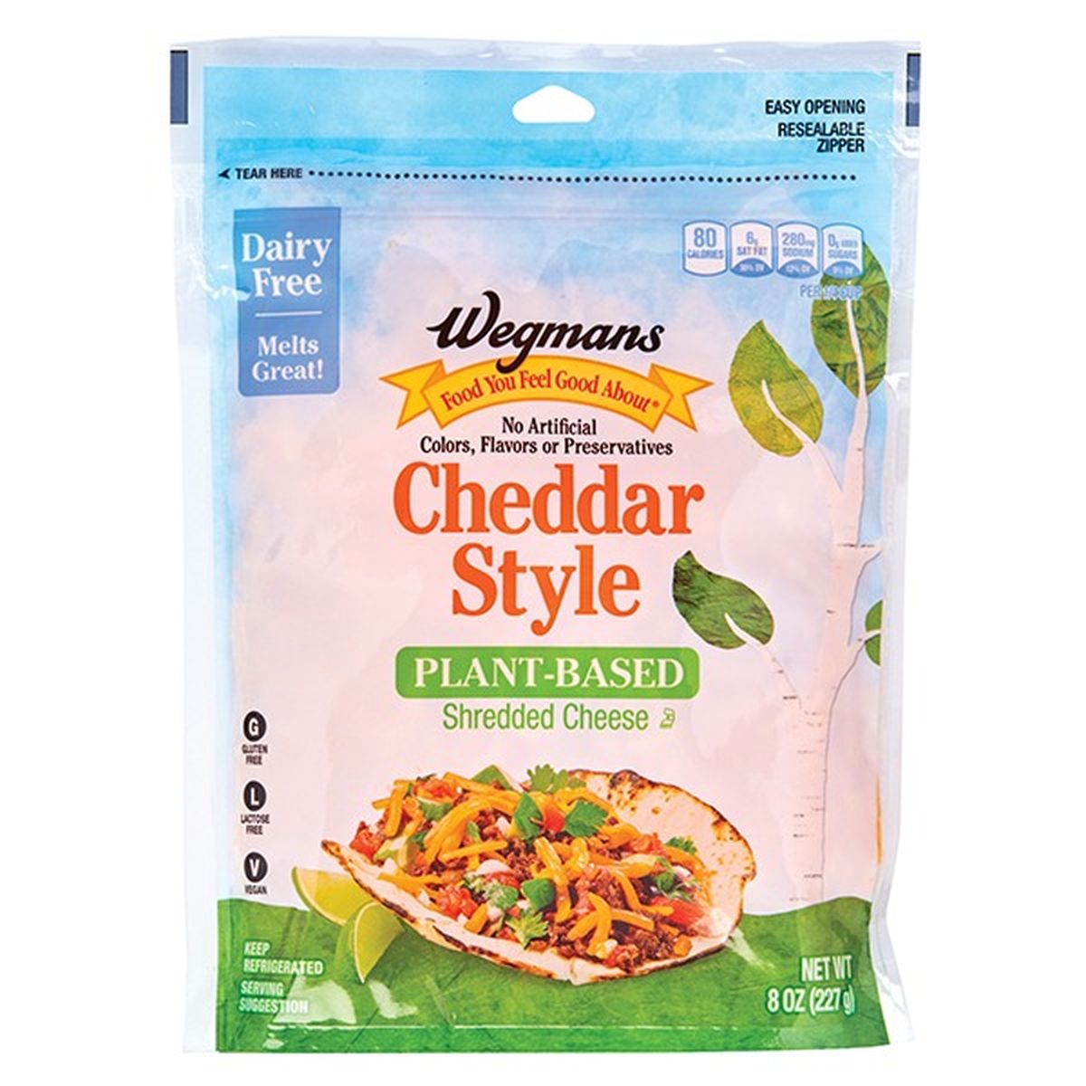 Calories in Wegmans Cheddar Style Plant Based Shredded Cheese