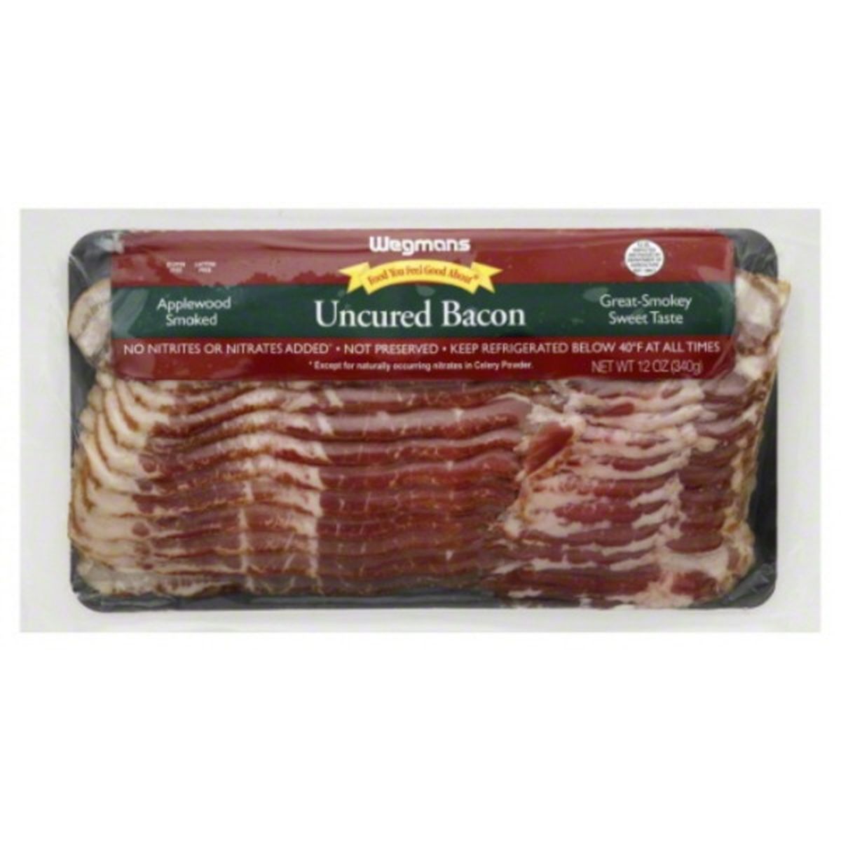 Calories in Wegmans Uncured Bacon, Applewood Smoked