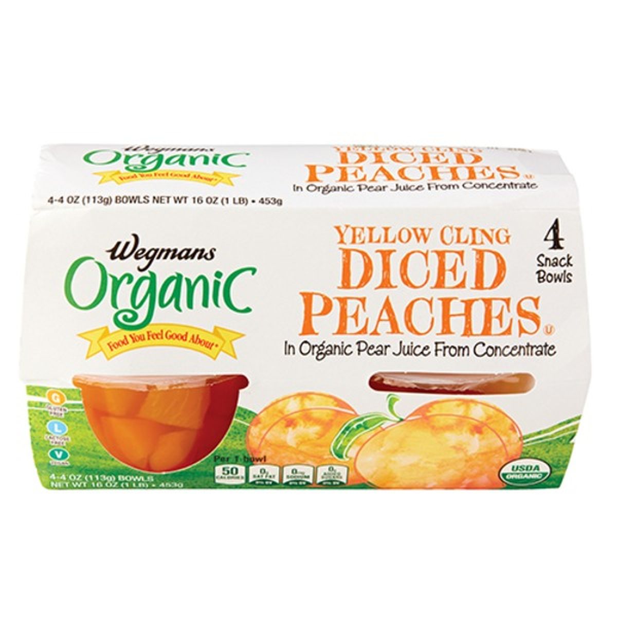 Calories in Wegmans Organic Yellow Cling Diced Peaches